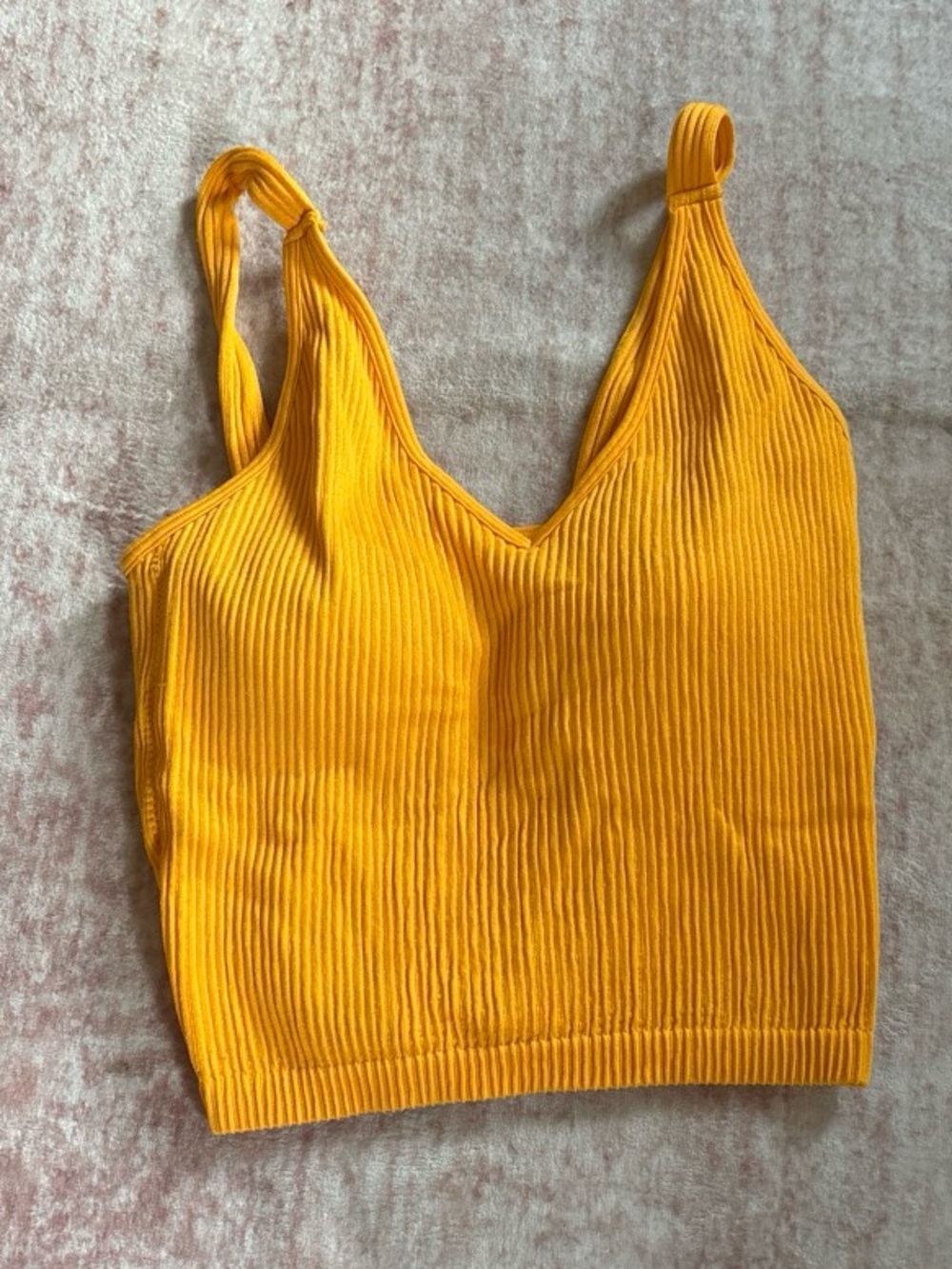 Reverse Ribbed V-Neck Tank Top in Mustard Yellow
